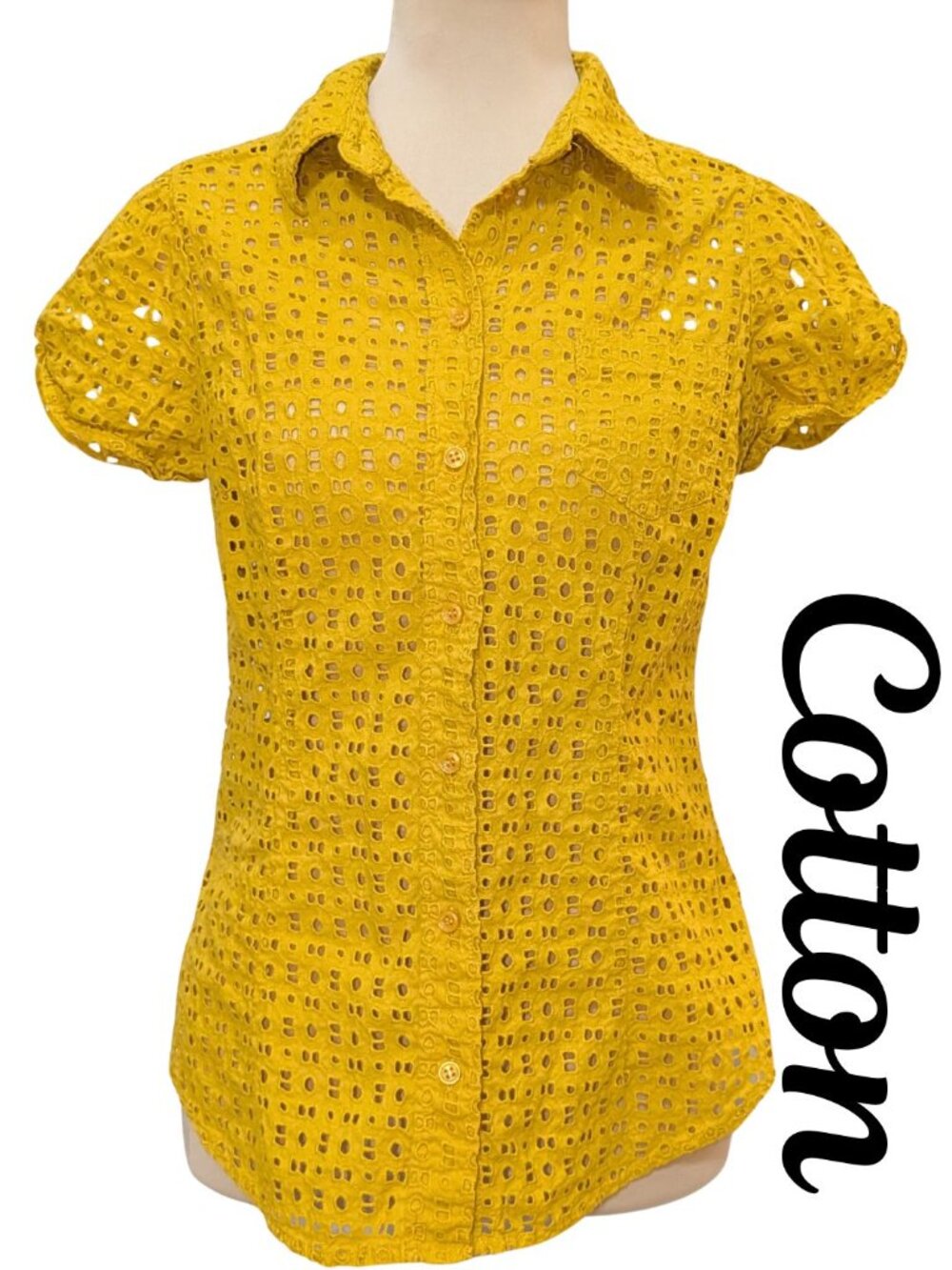 New York & Company Cotton Eyelet Button-Down Shirt